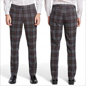 Paisley & Gray Downing Slim Stretch Tartan Plaid Charcoal Pants NWT New 42 x 32